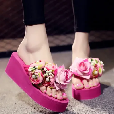 WOMEN NON-SLIP HIGH HEEL FLOWER FLIP FLOPS